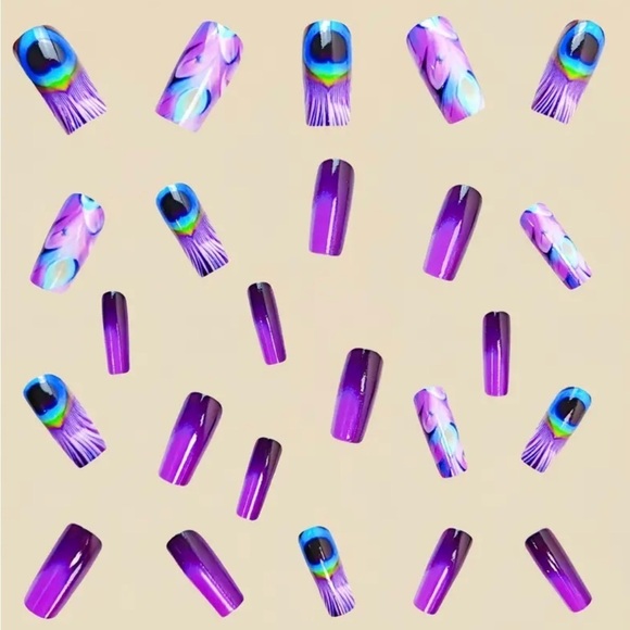 Purple Peacock Fake Press On Nails NWT - Picture 2 of 10